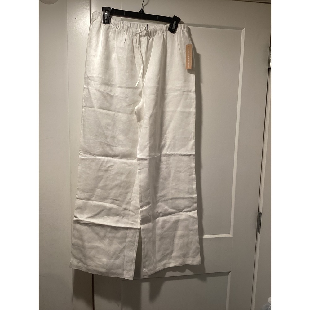 Few Moda CAARA White 100% Linen Wide Leg Drawstring Pants C24WPAF1244G Size M